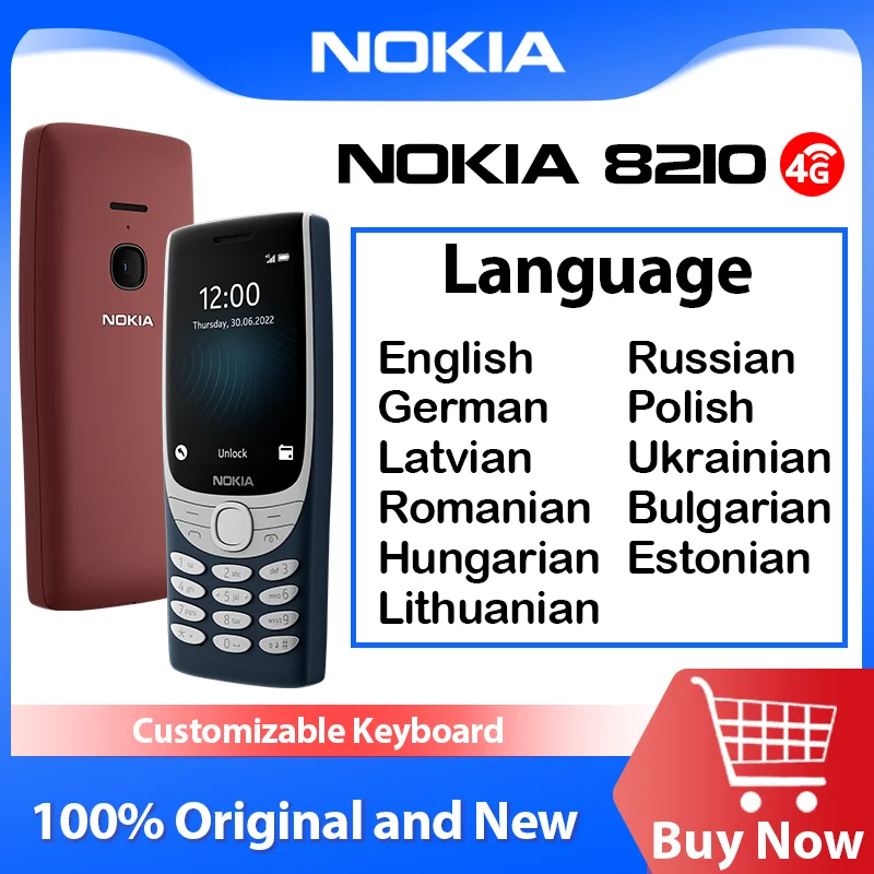 

Новый и оригинальный телефон Nokia 8210 с функцией 4G, поддержка двух SIM-карт, дисплей 2,8 дюйма, Bluetooth 5,0, 1450 мАч, FM-фонарик, прочный телефон с кнопкой