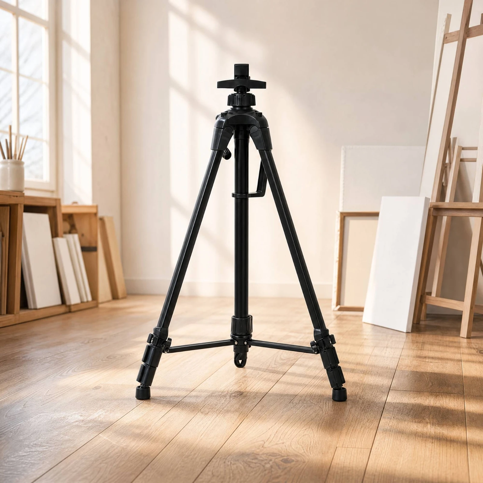 Black Folding Tripod Easel Stable Height-Adjustable Easel with Bubble Level Poster Stand Collapsible for Artists, Exhibition