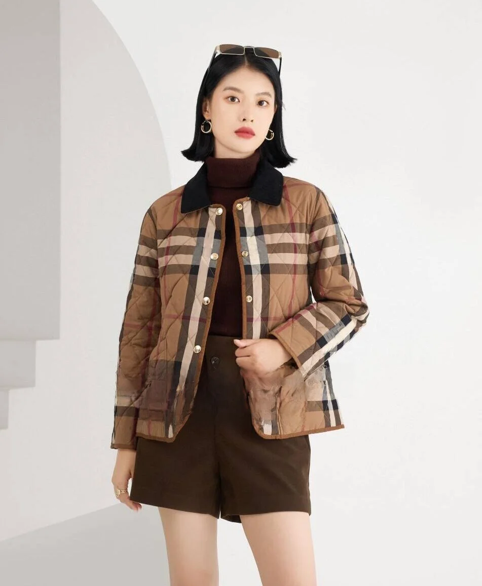 Jaet en coton avec col en velours côtelé pour femme, Long, coupe régulière, fermeture à bouton unique, nouvelle collection automne hiver