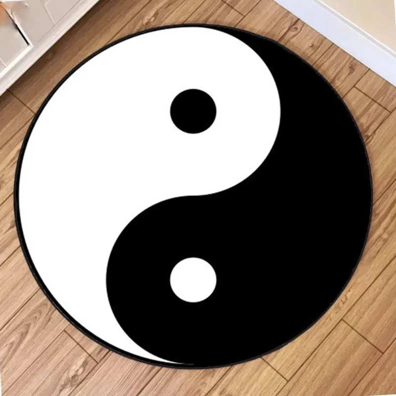 Yin Yang Tai Chi Diagram Round Area Rug Non-Slip Wear-resistant Circle Carpet for Living Room Bedroom Soft Floor Mat Home Decor