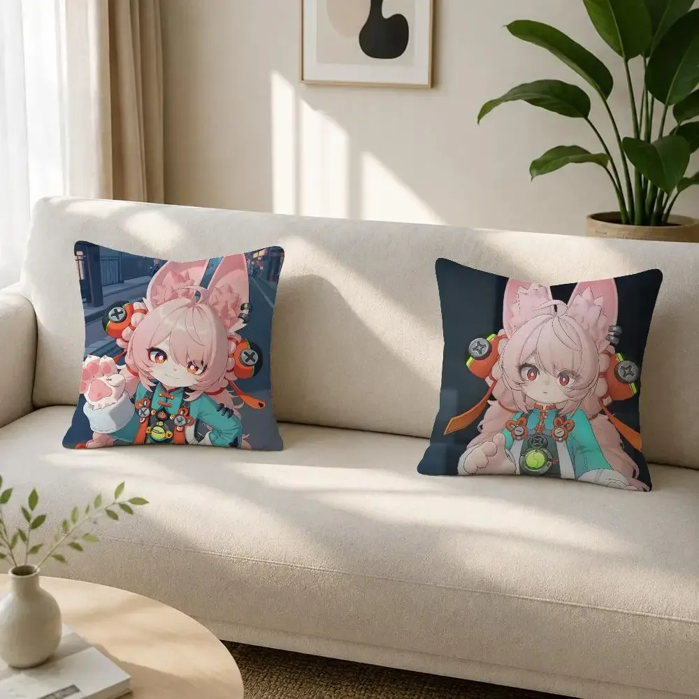 Game Character Zhao Zenless Zone Zero Cushion Cover Soft Plus Fluffy Throw Pillow Cases for Sofa Bedroom Home Decor