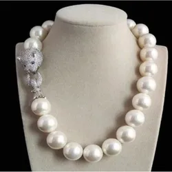 Hand knotted necklace natural 14mm-20mm white shell pearl sweater chain round pearl 45cm