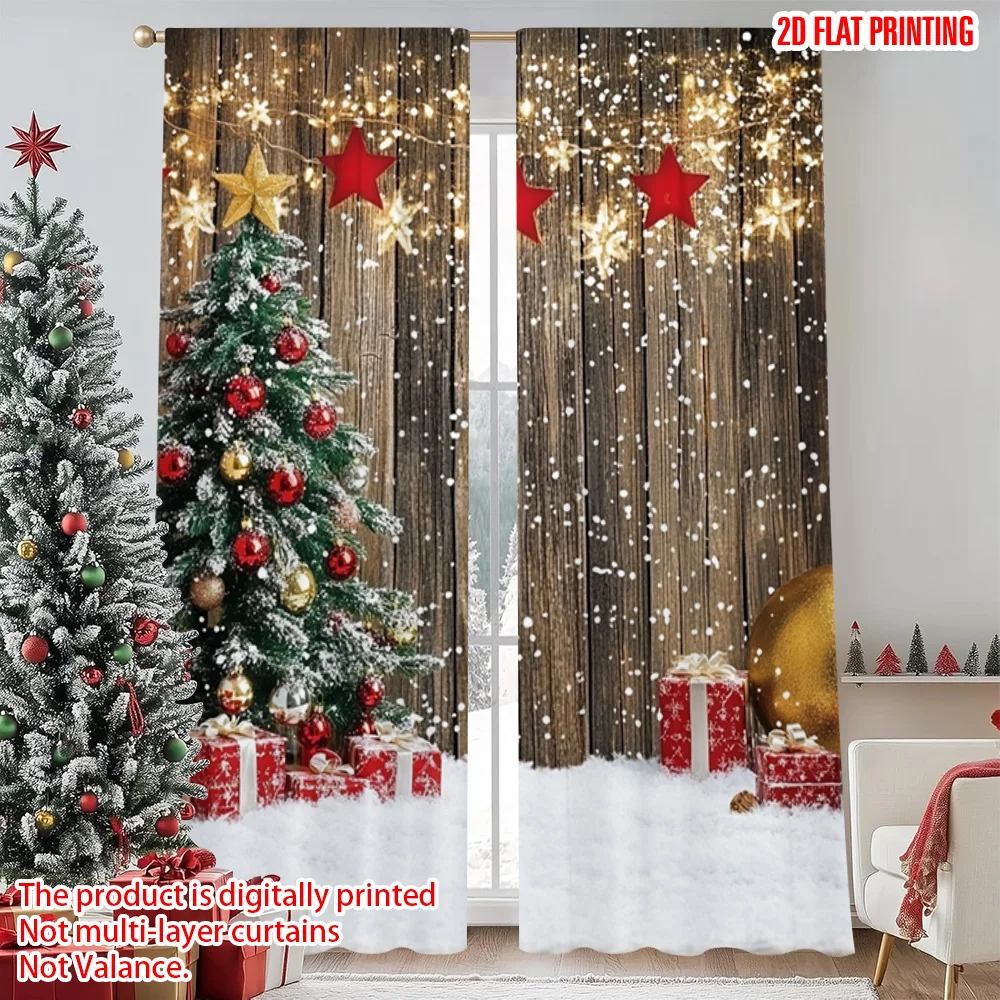

2pcs 2D flat printing Merry Christmas Popular Window Drapes Christmas 18 Machine Washable Polyester Without Electricity Festive