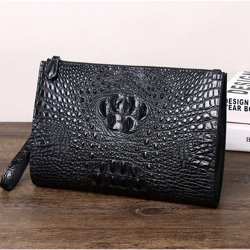 New Crocodile Pattern Genuine Leather Business Handbag Large Capacity Envelope Multi Functional Clip Bag Trendy Stylemale Wallet
