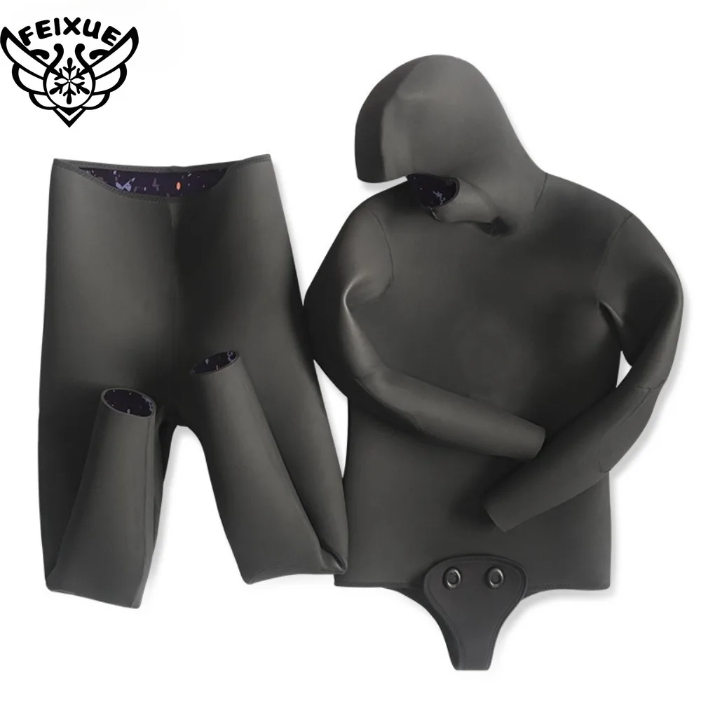 Spearfishing Wetsuits Men 3MM 5MM 7MM Neoprene CR 2-Pieces Hooded Long Sleeve Scuba Diving Full Body Keep Warm Snorkeling Suits