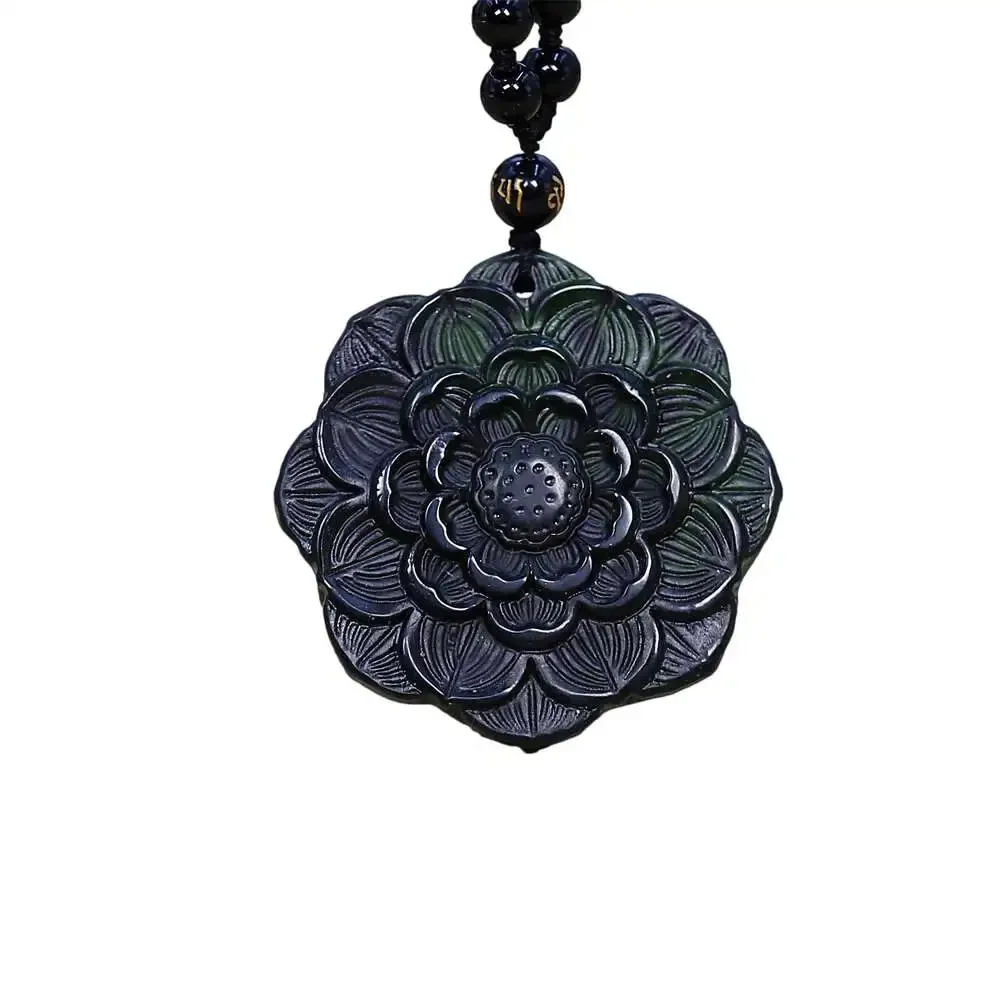 

Jade Lotus Pendant Necklace Gift Jewelry Fashion Gemstones Gifts for Women Carved Man Men Black Charms Vintage Natural Amulet