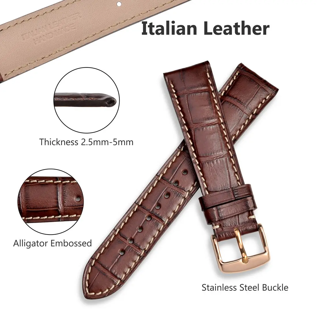 WOCCI Watch Accessories Watch Bracelet Belt Soft Alligator Embossed Leather Watch Band Watch Strap 18 19 20 21 22 mm Watchbands