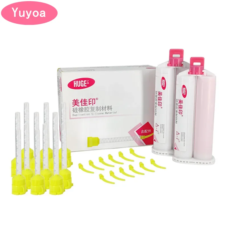 

1set Dental Silicone Impression Material 2x50ML with Mixing Tips Artificial Gums Silicone Rubber Soft Type Oral Mechanic Materia