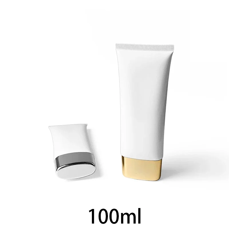 

100g Empty Cosmetics Container 100ml White Plastic Tube Aloe Cream Hand Lotion Travel Refillable Bottle Flat Style