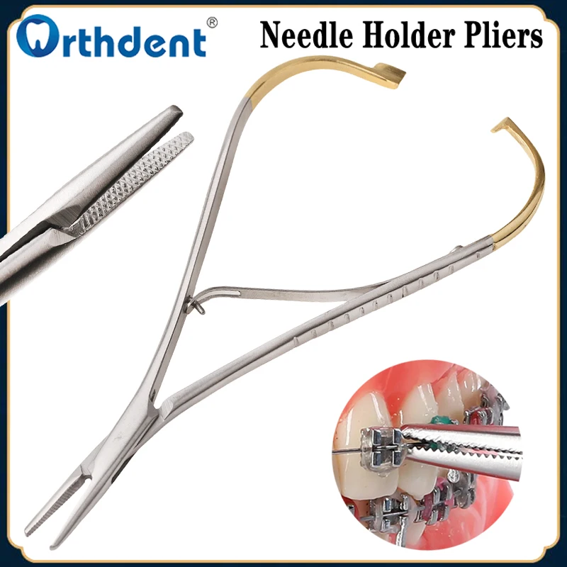 

Стоматологический держатель иглы, щипцы, прямая головка, изогнутая позолоченная ручка, ортодонтические плоскогубцы из нержавеющей стали, стоматологический лабораторный инструмент