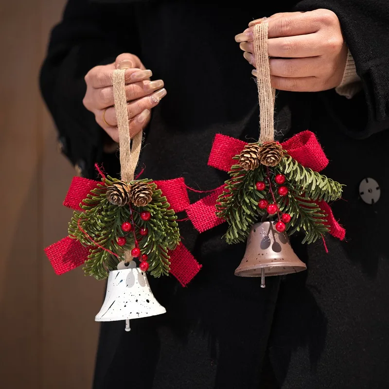 2026 Christmas bell bow pendant Christmas tree ornament atmosphere small gift pine cone bell pendant