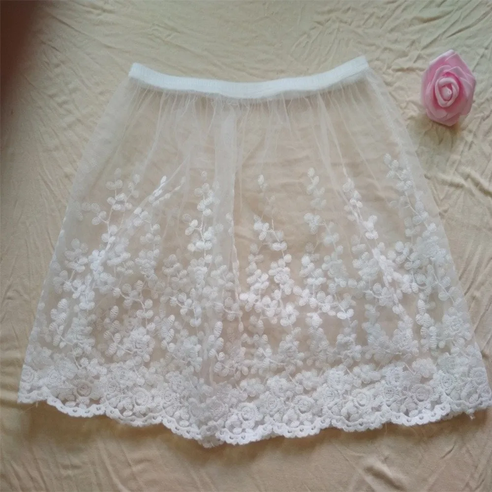 High Waist Lace Underskirt Slips Sweet Transparent Safety Skirt Petticoat Short Embroidery Flower Mesh Underskirt Slips Dress