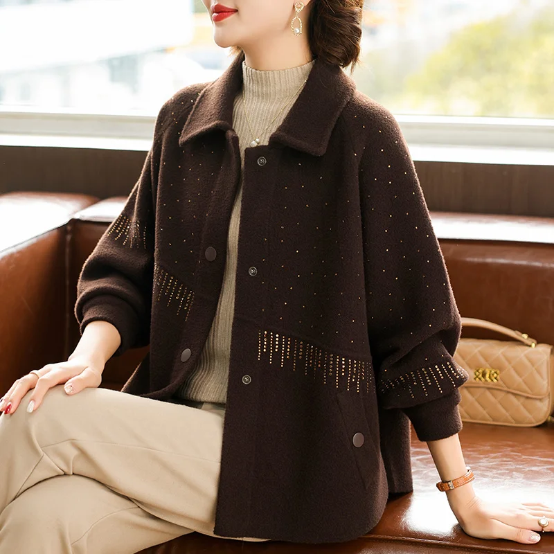 

Middle-aged Elderly Mother Short Woolen Coat Autumn Winter New Casual Thick Loose Cardigan Outwear Women Korean Faux Wool Jacket