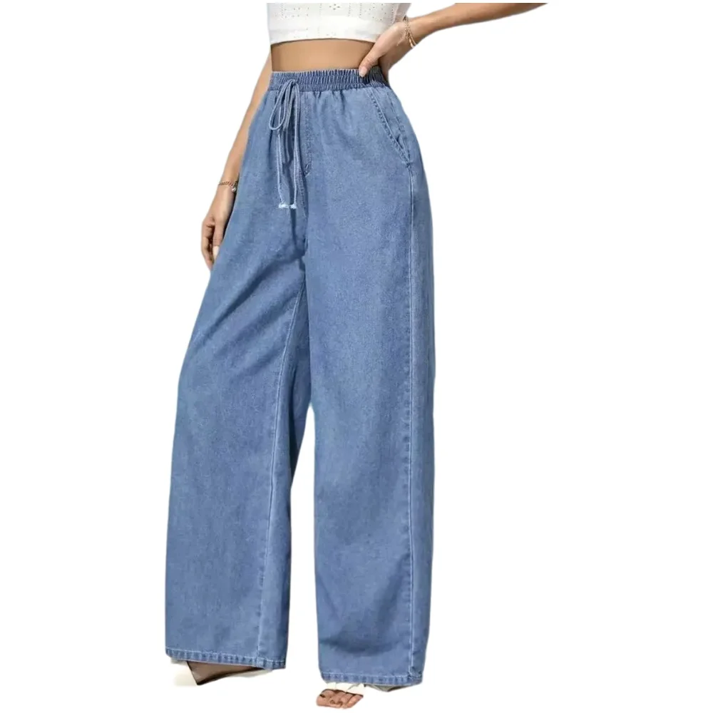 Women's Elastic-Waist Slim-Fit Wide-Leg Jeans