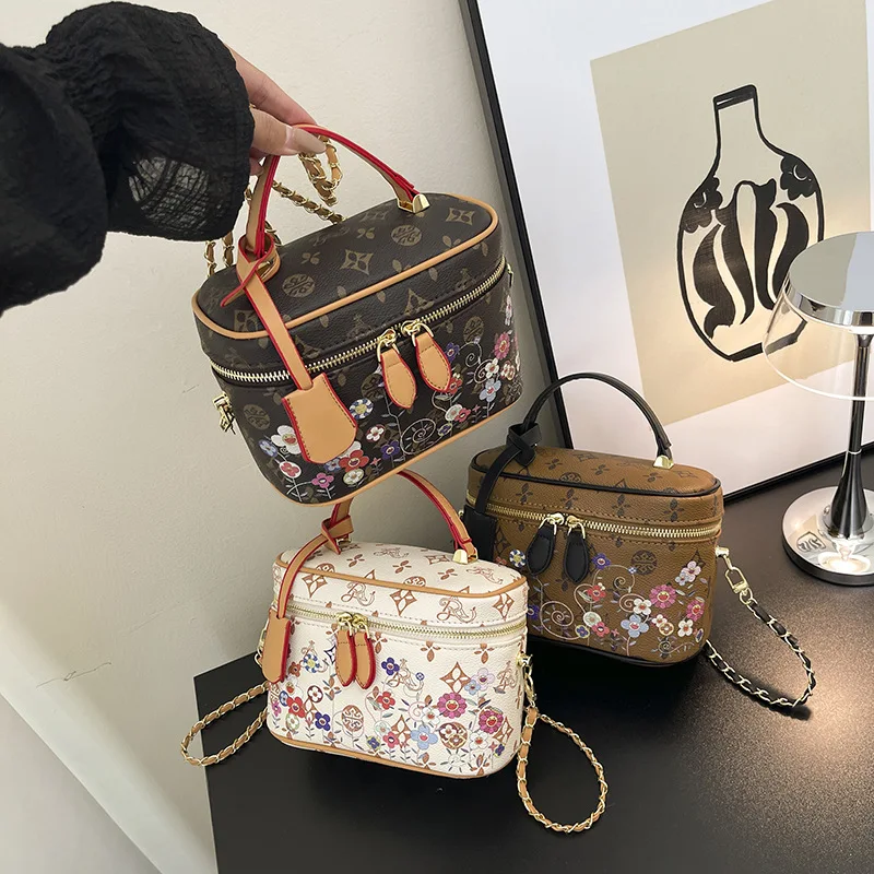 

Маленькая сумка-коробка с цветочным принтом для женщин, осень-зима 2022, новая модная сумка через плечо, кошелек на плечо