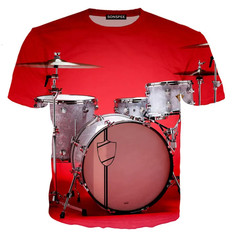 Drum Kit Pattern Men's Rock Style T-Shirts Summer Short Sleeve Streetwear 3D Print Music Band T Shirt 6XL Plus Size Casual Tops