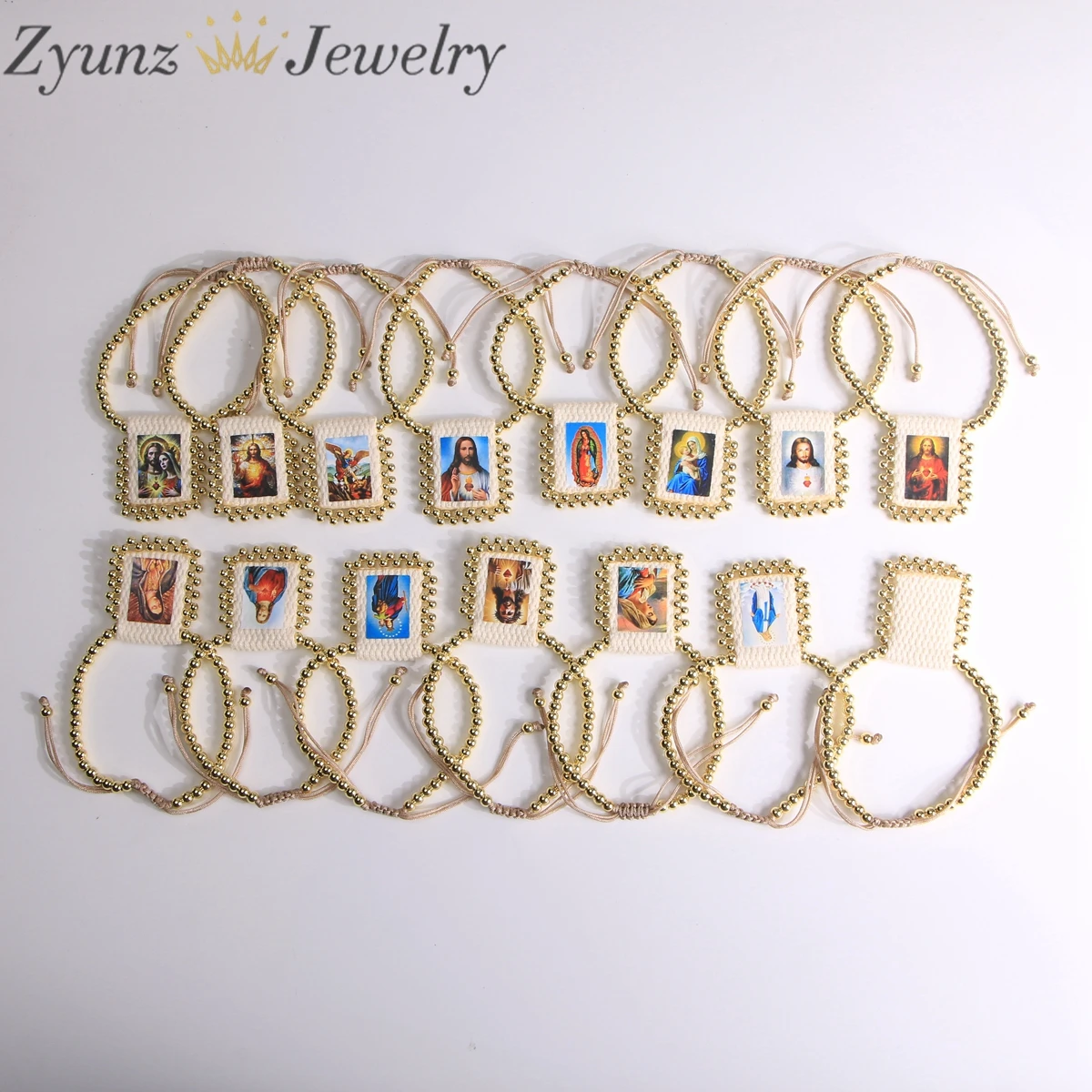 5PCS, 18K Gold Religious Virgin Mary/Jesus Fabric Pattern Handmade Accessories Adjustable Bracelet ﻿