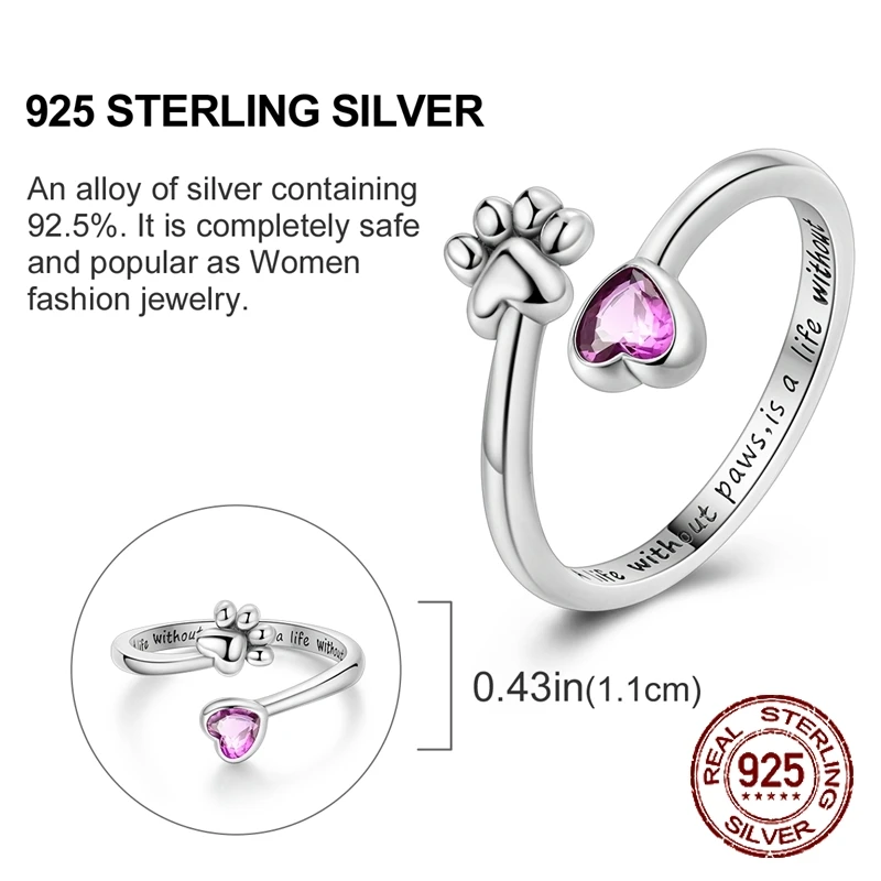 Original Solid PURE 925 เงินสเตอร์ลิงน่ารักแมวนิ้วมือแหวนผู้หญิงสาวแหวนของขวัญเครื่องประดับสําหรับแฟน