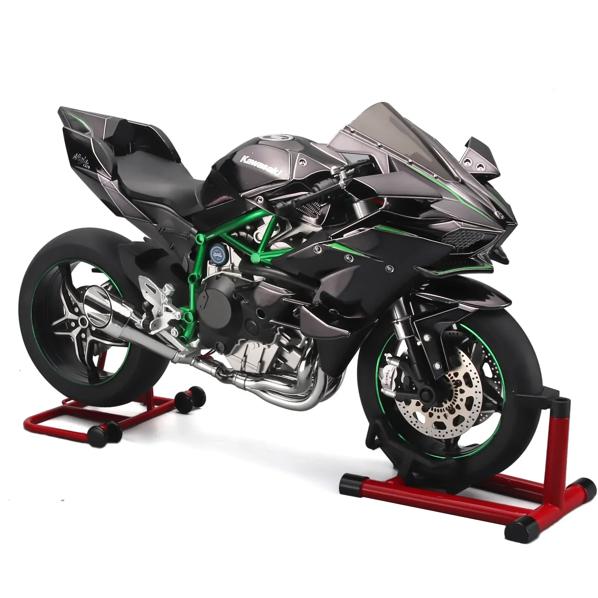 1:6 Kawasaki H2R Galvaniseren Zilver Road Racing Motorcycle Legering Diecast Model Indoor Desktop Display Dynamische Spray Ornamenten
