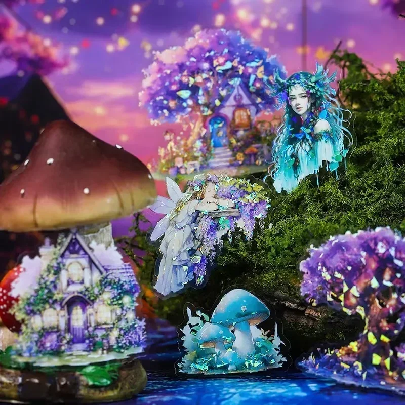 16pcs Stationery Sticker Pack per pack Shell Meet Fairytale Forest Supplies Light PET Landscaping Scrapbook cut 140*96mm