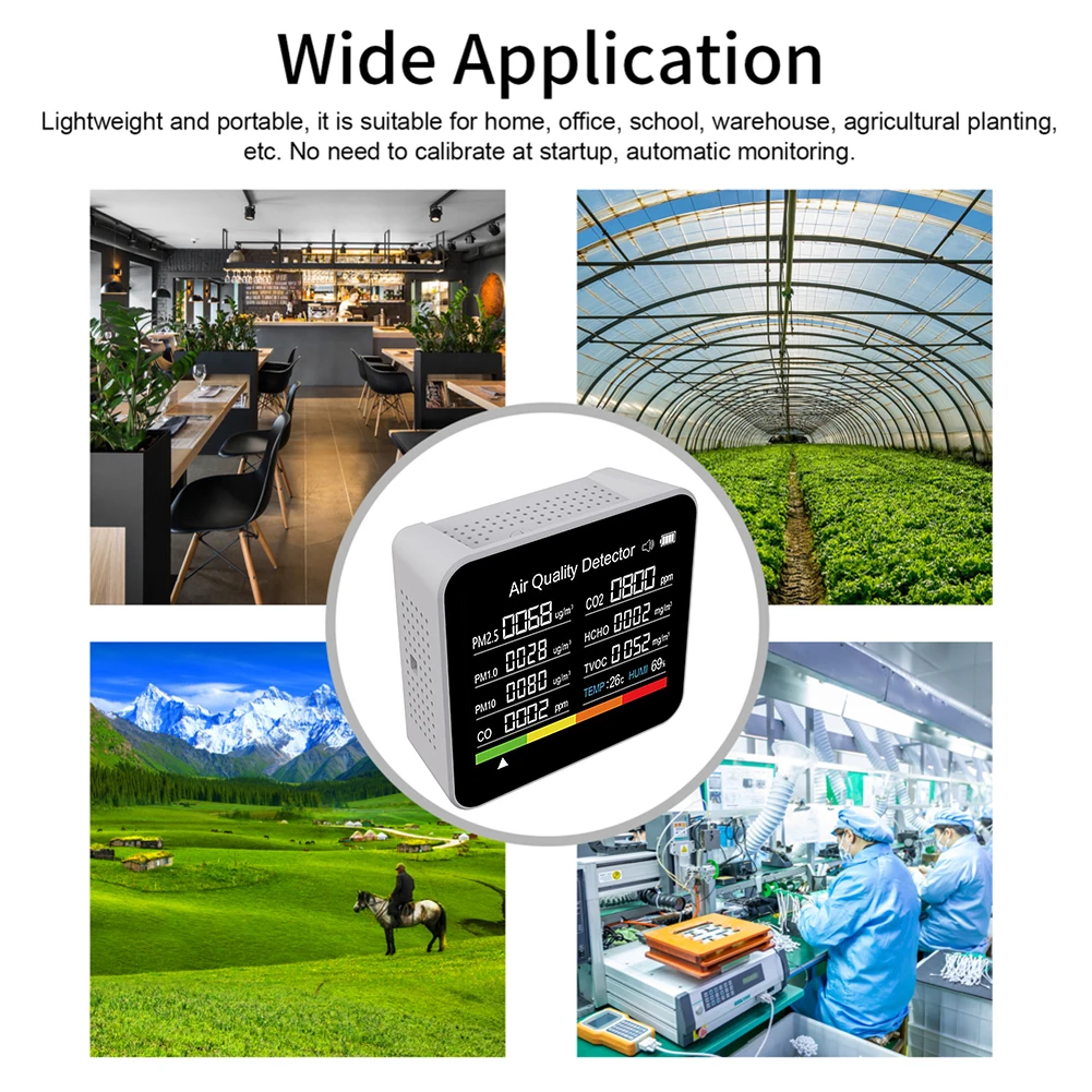 9 in1 miernik CO2 Monitor jakości powietrza APP BT detektor dwutlenku węgla TVOC HCHO PM2.5 PM1.0 PM10 czujnik wilgotności temperatury CO2