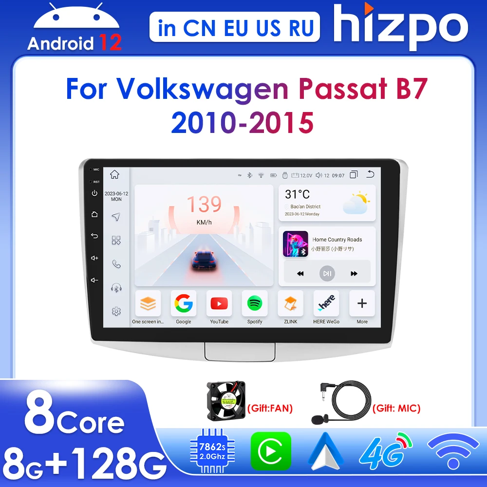 

Hizpo 10,1 "Android авто беспроводной Carplay для VW Volkswagen Passat B6 B7 2010-2015 GPS навигация автомобильный радиоприемник мультимедийный плеер BT