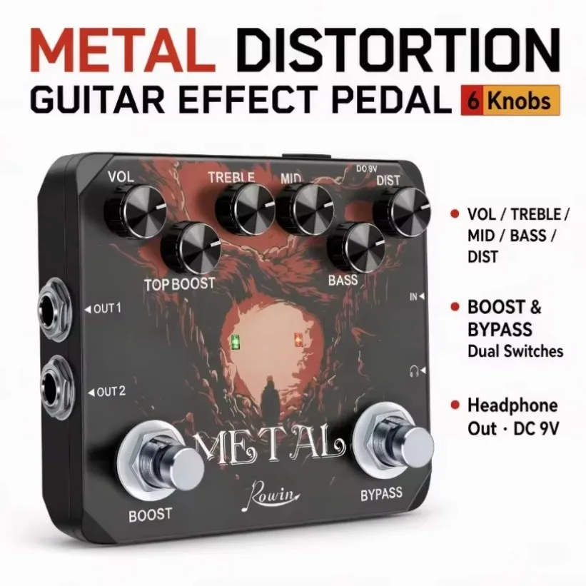 Metal Distortion Guitar Pedal High Gain Top Boost for Lead Solo 3 Band EQ Dual Footswitch Effect Stompbox for Electric Guitar