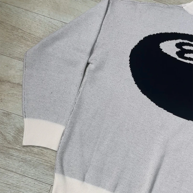 Carta Hip Hop No. 8 bilhar bordado streetwear pulôver macio camisola y2k roupas das mulheres dos homens outono e inverno suéteres