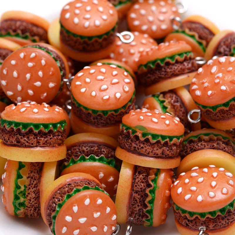 10Pcs Charms Simulation 12x16mm Hamburger Resin Pendant for Earring Bracelet Necklace Keychain DIY Jewelry Making Findings