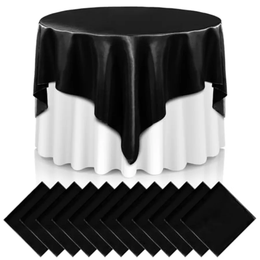 

12 Pcs 72 Inch Satin Tablecloth Square Overlay Smooth Fabric Tablecloth Satin Table Cover Fabric Decoration Dining Cloths for P