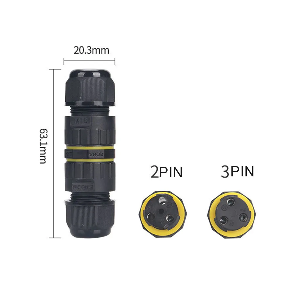 IP68 سلك مقاوم للماء موصل 1.5mm2 المسمار قفل النحاس محول 2/3 دبابيس ثقوب غير نافذ للمطر كابل كهربائي M16 محطة النايلون