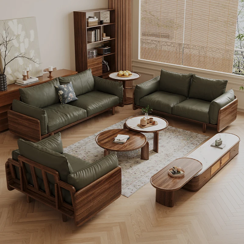 -For Nordic  Wood Black Walnut Sofa Three-Person Single Modern Minimalist Living Room Combination Fabric Sofa&