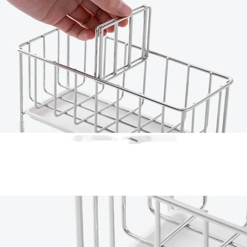 304 Stainless Steel Sink Drain Rack Kitchen Storage Rack Household Steel Wire Ball Long Brush Cloth Storage Rack Adjustable