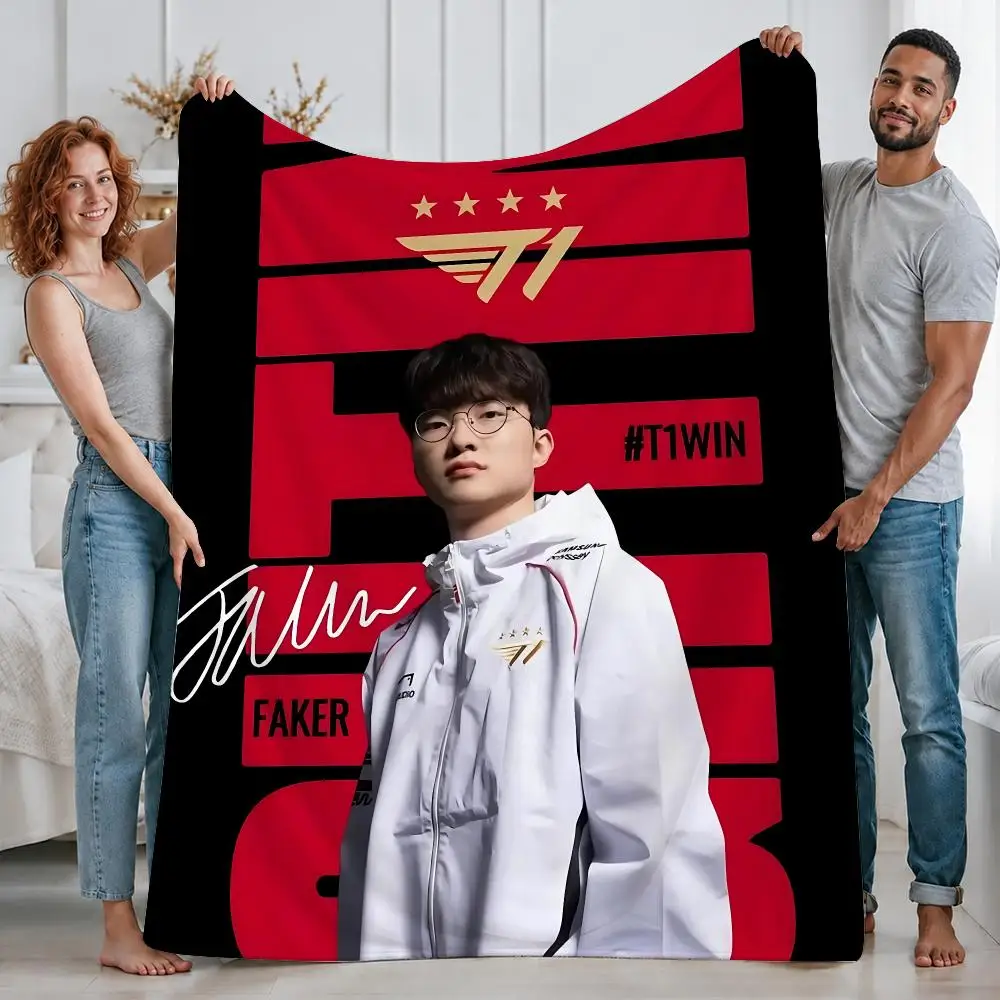 Elite Esports Faker Throw Custom Printed Flannel Fleece Blanket for Sofa Bed Office Travel & Camping