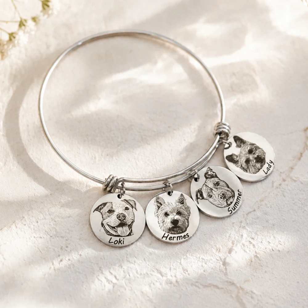 Custom Photo Bangle For Women Personalized Pet Portrait/Logo Bracelet For Man Stainless Steel Jewelry Gift For Family Members