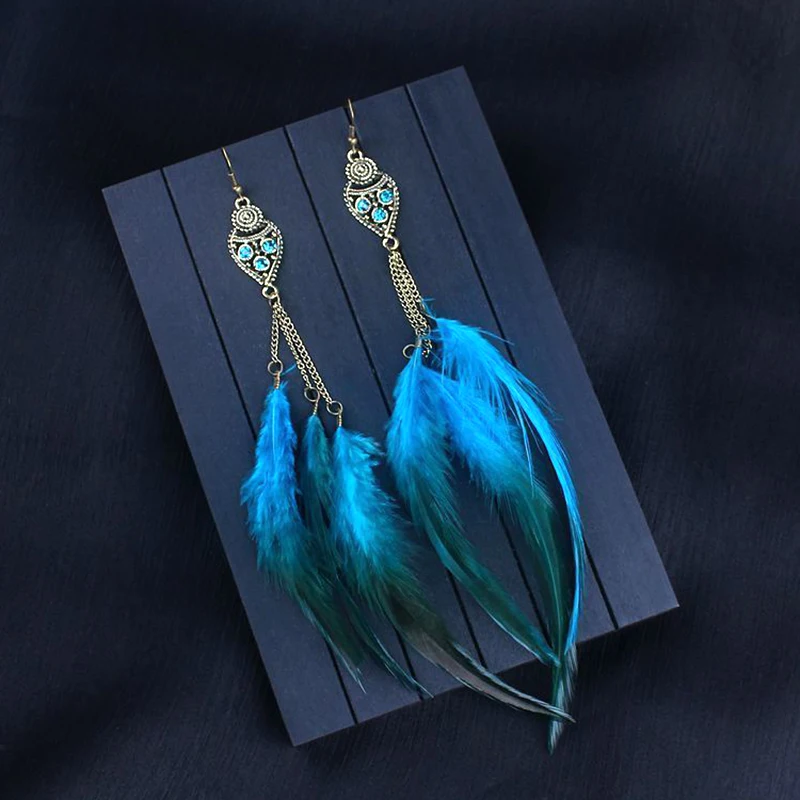 Ethnische Lange Feder Ohrringe Frauen Böhmischen Vintage Gold Farbe Hohle Blume Handgemachte Kette Baumeln Ohrring Party Hochzeit Schmuck – Detail 17