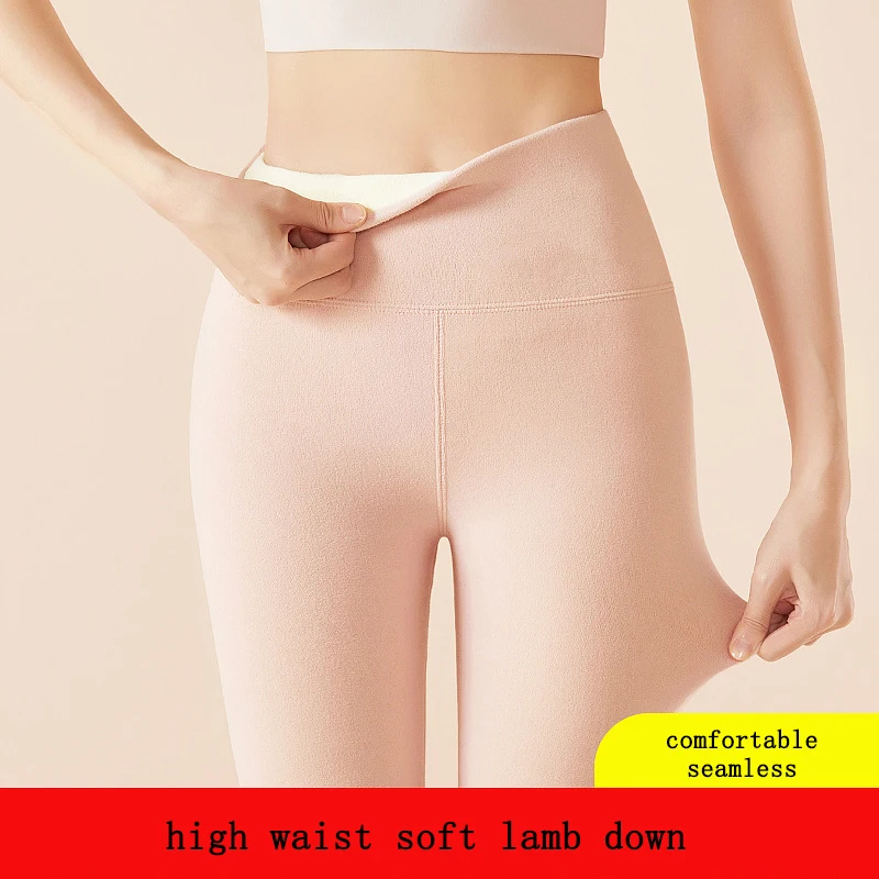 Women Warm Leggings Winter Lamb Cashmere Leggings High Waist Butt Lift Slim Thick Velvet Fashion Tights Plush Up Elastic Pants