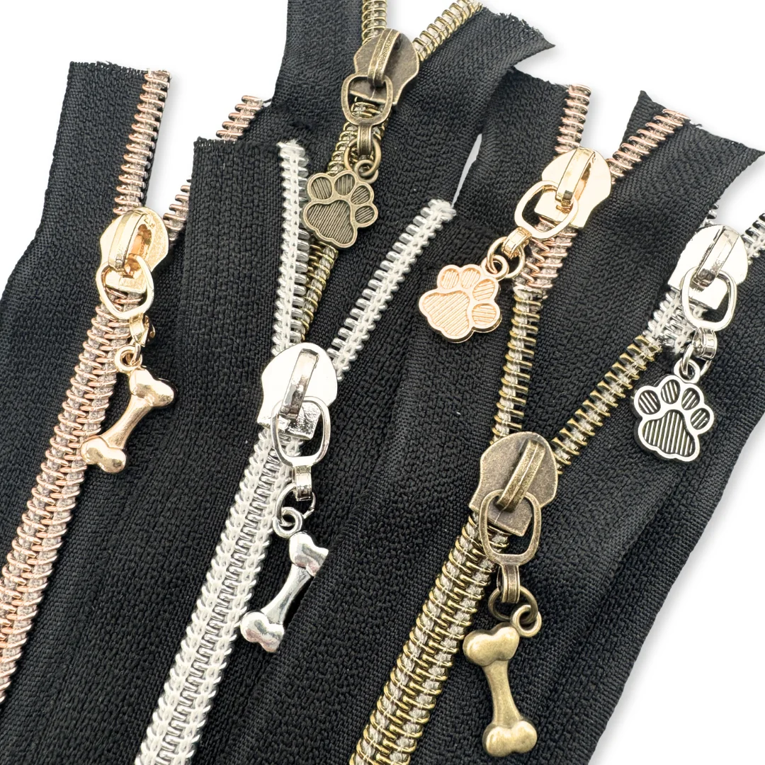 5pcs # 5 puppy claw dog bone pendant nylon zipper head 3 colors for nylon zipper, DIY wallet making