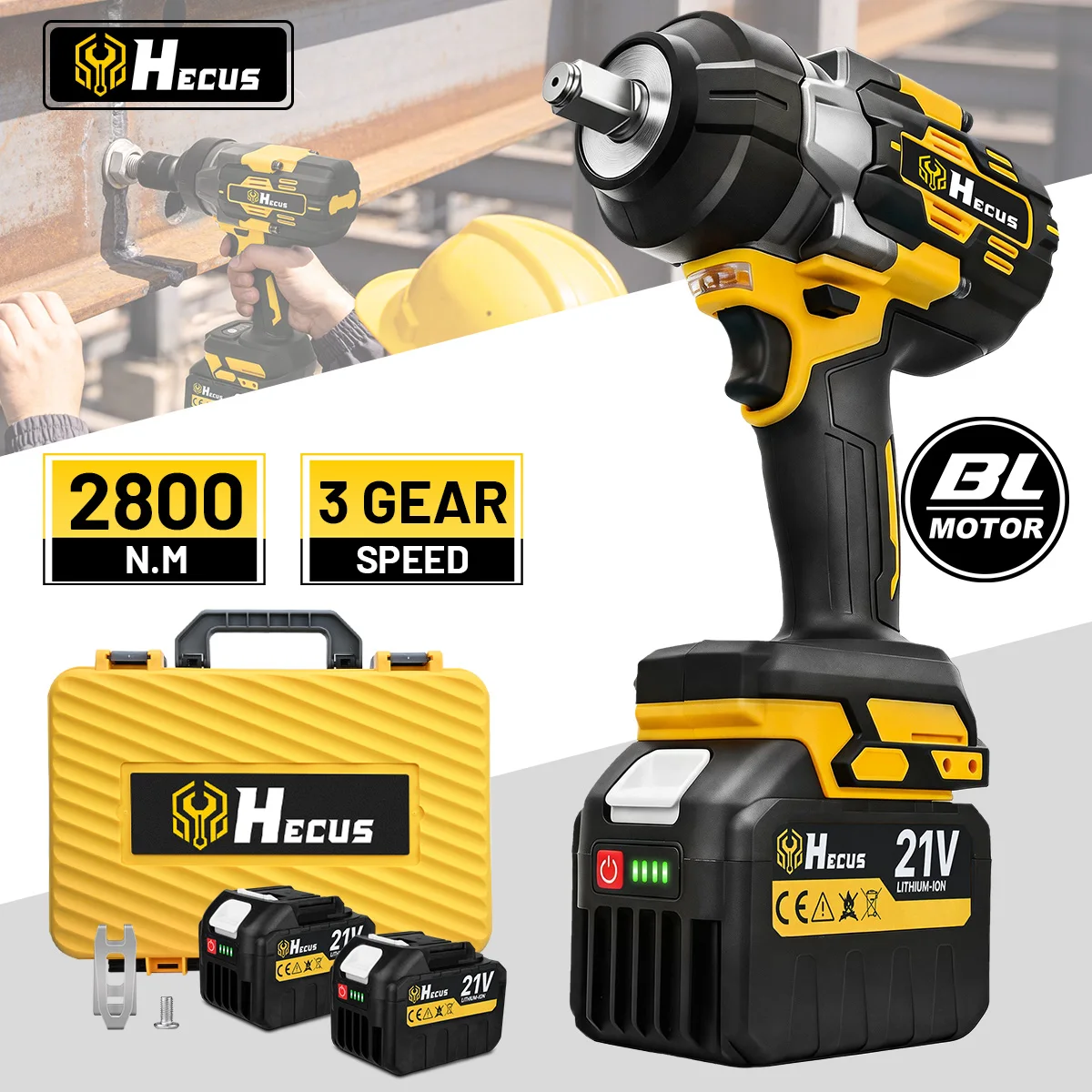 Hecus 2800N.M Bürstenloser Elektrischer Schlagschrauber Kabellos 1/2'' Drehmomentschlüssel Schraubendreher Bohrer Auto-Reparatur Heimwerker-Elektrowerkzeug für Makita 18V Akku