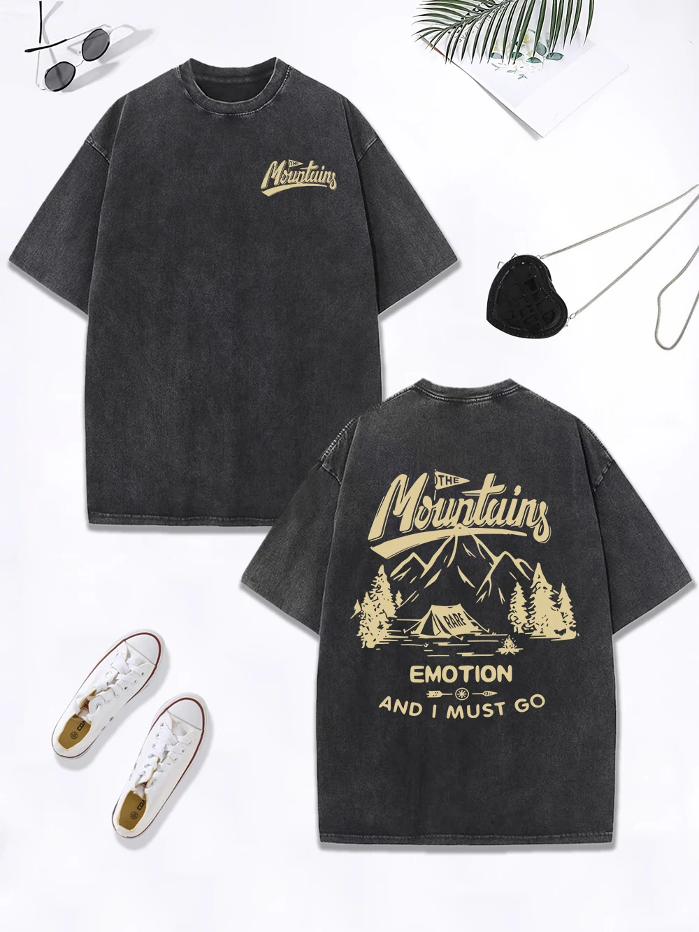 

Mountains Go Camping Emotion Cotton Washed T-Shirts Women Oversized T Shirt Summer Distressed O-Neck Tops Casual Womans Clothes