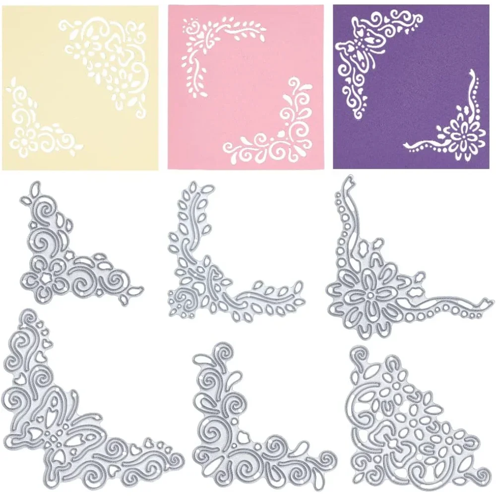 6pcs Metal Lace Corner Cutting Dies Butterfly Die Cuts Mold for DIY Scrapbooking Album Decoration Wedding Invitation Card Making