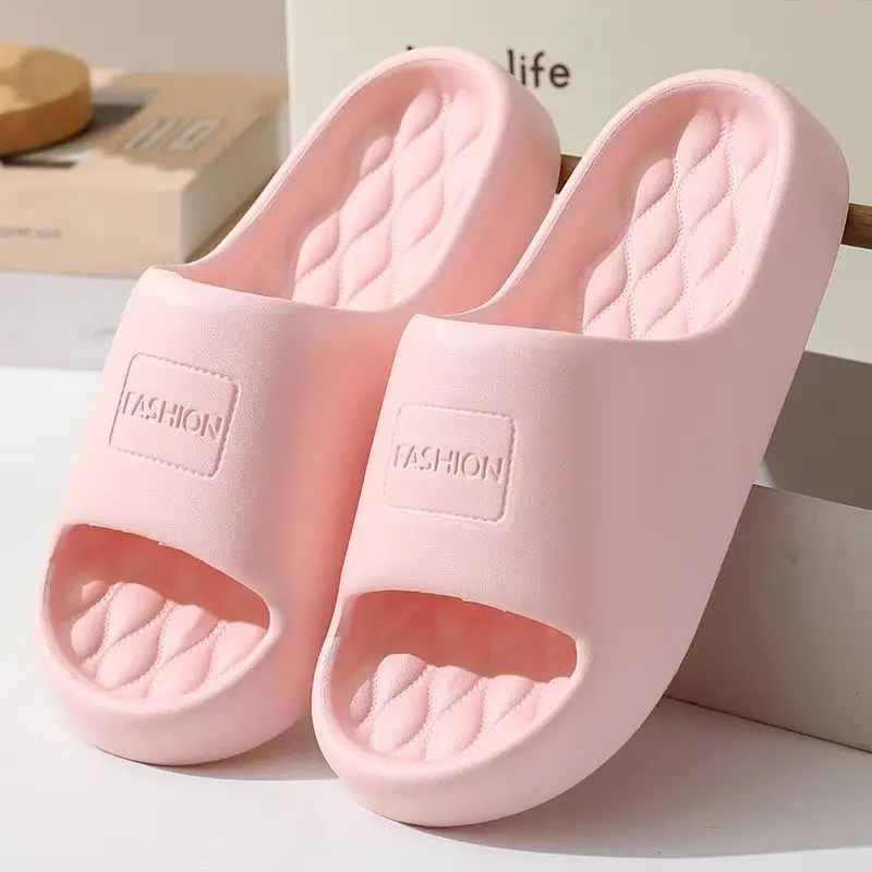 

Women Summer New Thick Sole One Word Slippers Injection Molding Soft sole Non Slip Anti Odor Home Slippers Bathroom Slippers