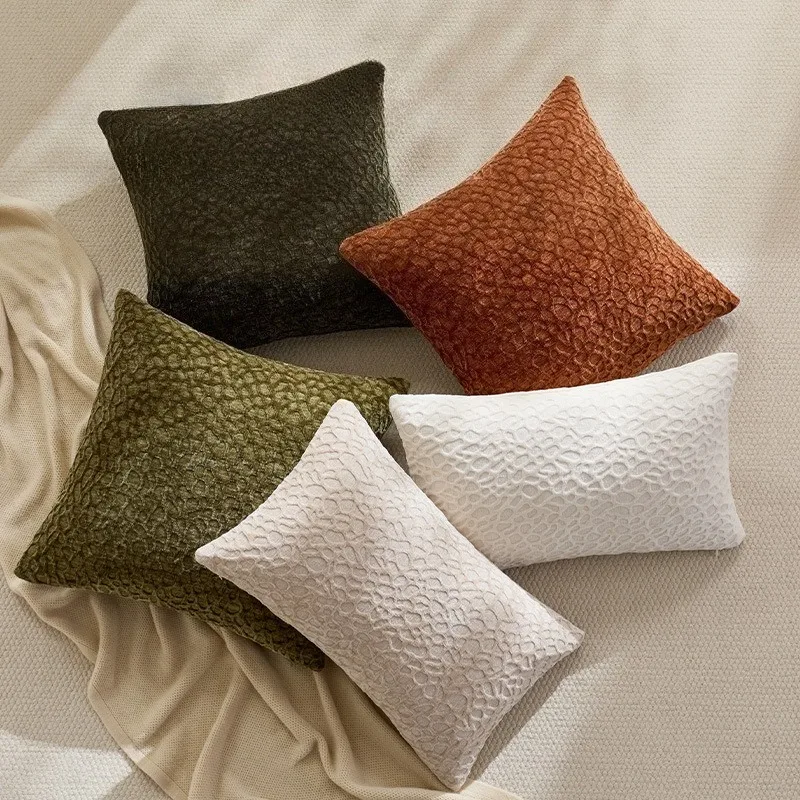 2PCS 3D Raised Embroidery Cushion Cover Luxury Textured Chenille Throw Pillow Case Modern Neutral Soft Decorative Pillow Covers