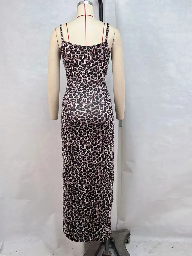 Sleeveless Spaghetti Strap Midi Boho Dress Leopard Prints Bodycon Dresses Robe Tights Package Hip Vestido Faldas Sexy Streetwear