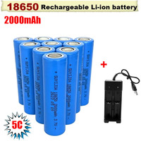 2000mah 18650 Rechargeable Battery with Charger 3.7V Li-ion Batteries for Electric Pointer Doorbell Flashlight Lithium Battery