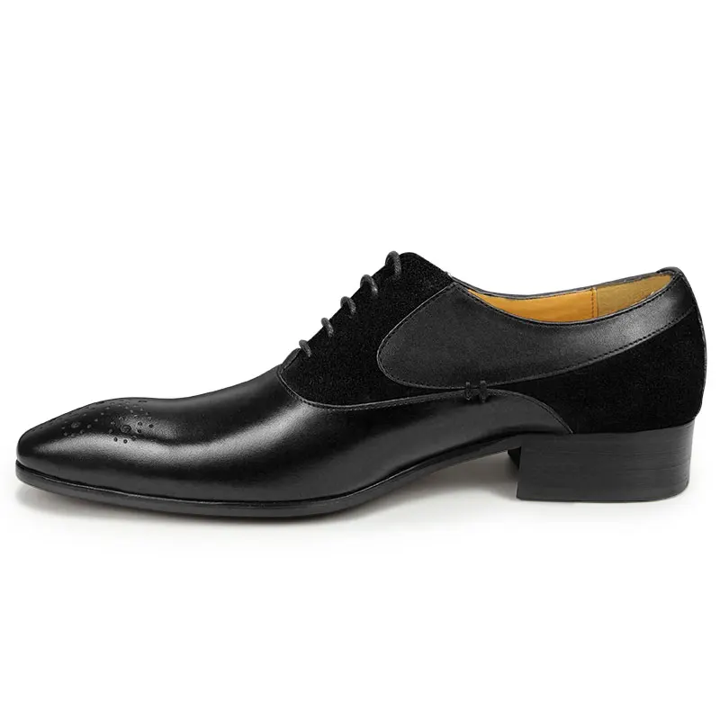 Luxury Mens Formal Brogue Shoes Brown Leather Oxford Shoes Fashion Handmade Patchwork Casual Shoes Business Retro Office