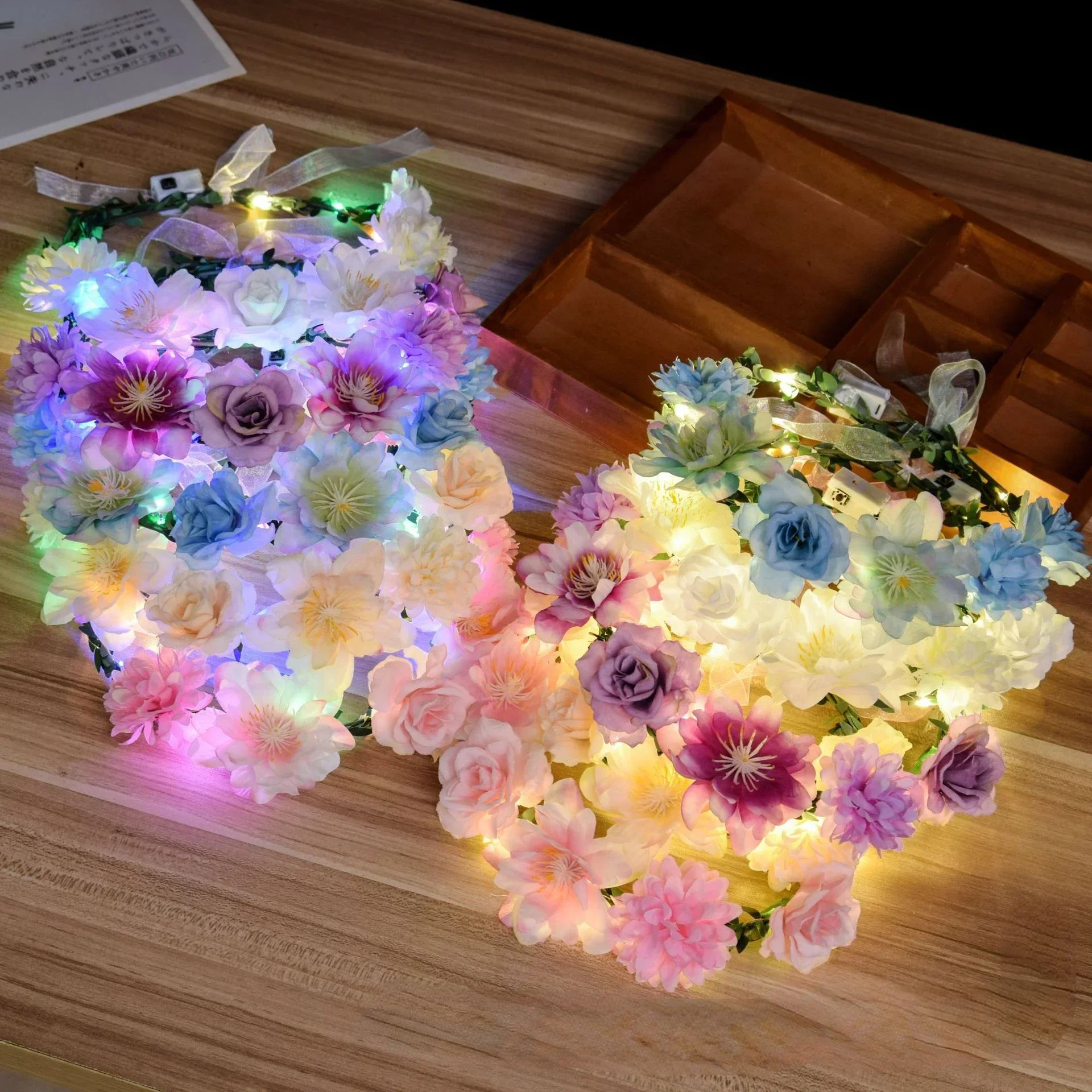 20pcs Women Girls Light Up LED Flower Crowns Headbands  Beach Glow Party Supplies Holiday Birthday Mardi Gras Wedding Festival