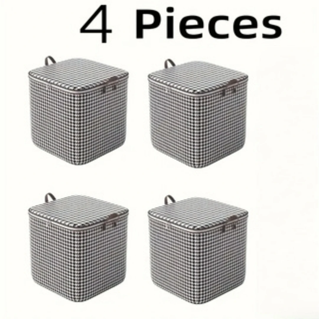 

Набор из 4 очень больших контейнеров для хранения, 47,55 галлонов, тканевые контейнеры в клетку с утолщенным дном, пыле- и влагонепроницаемые, двойные.