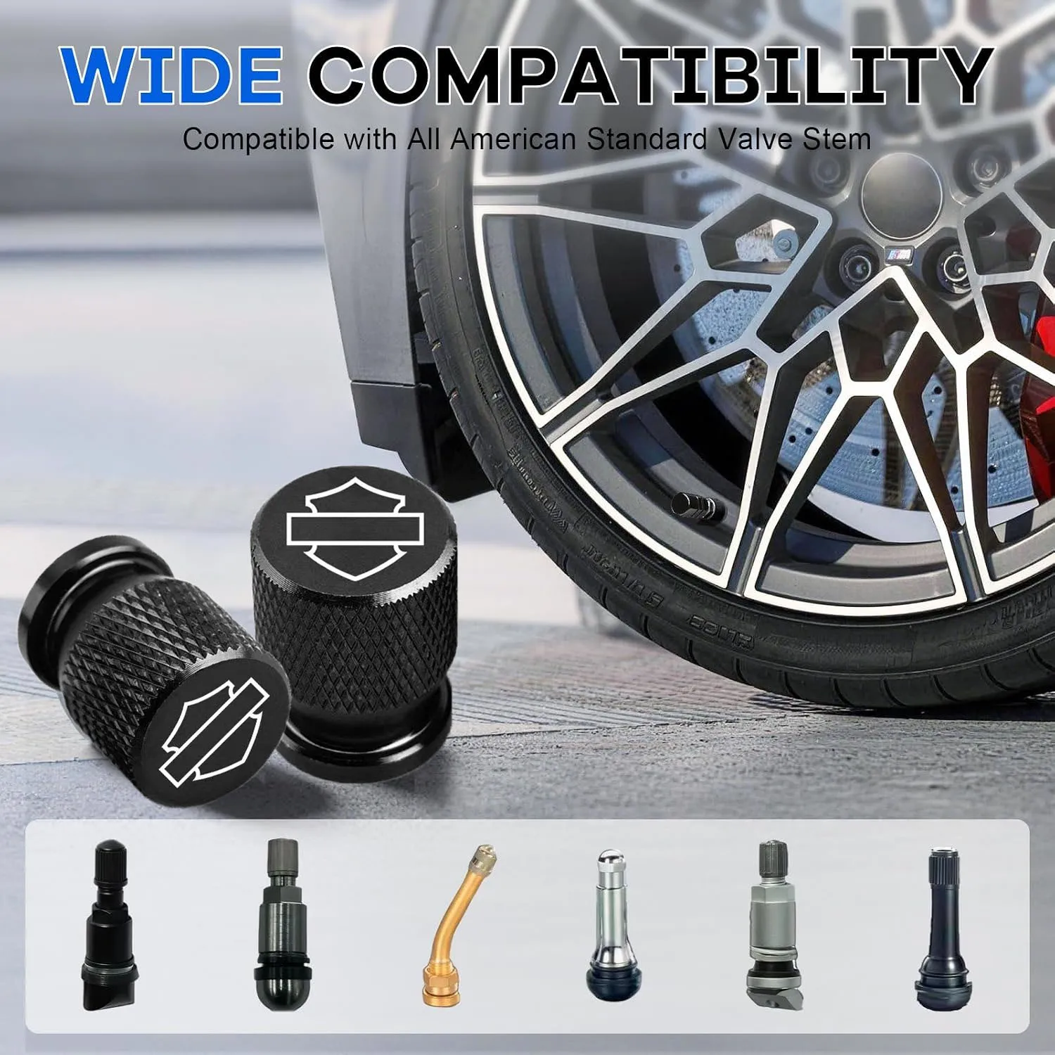 Motorcycle Car Wheel Tire Valve Caps Aluminum Alloy Air Stem Dust?Proof Cover For Harley Sportster Softail Touring Dyna Fat Boy view 2