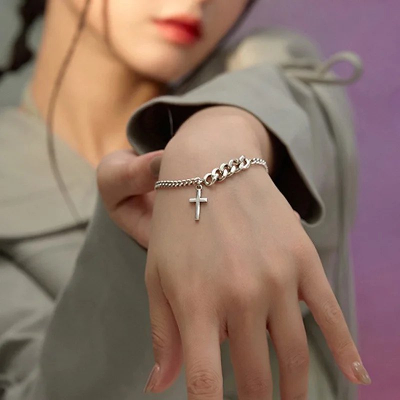 

VENTFILLE 925 Stamp Silver Color Cross Bracelet for Women Girl Gift Cool Chain Jewelry Dropshipping Wholesale